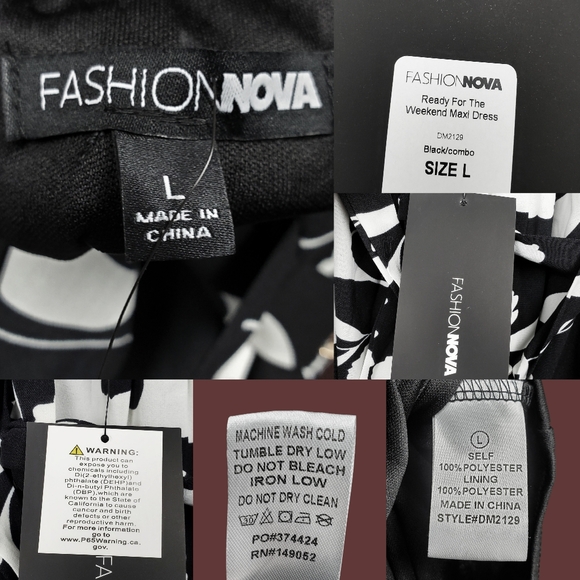 Fashion Nova Womens Ready For The Weekend Black White Maxi Dress Size L NWT - Picture 11 of 11